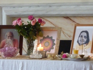 Altar at retreat Sri Swami Satchidananda Ananda Mai Ma & Integral Yoga mandala